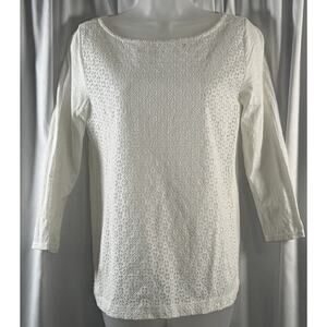 Ann Taylor Loft Eyelet Front T-Shirt White S Coastal Chic 79-14-01